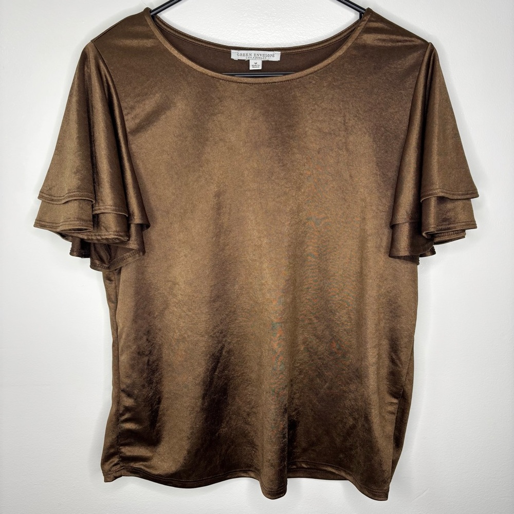 Green Envelope Satin Effect top